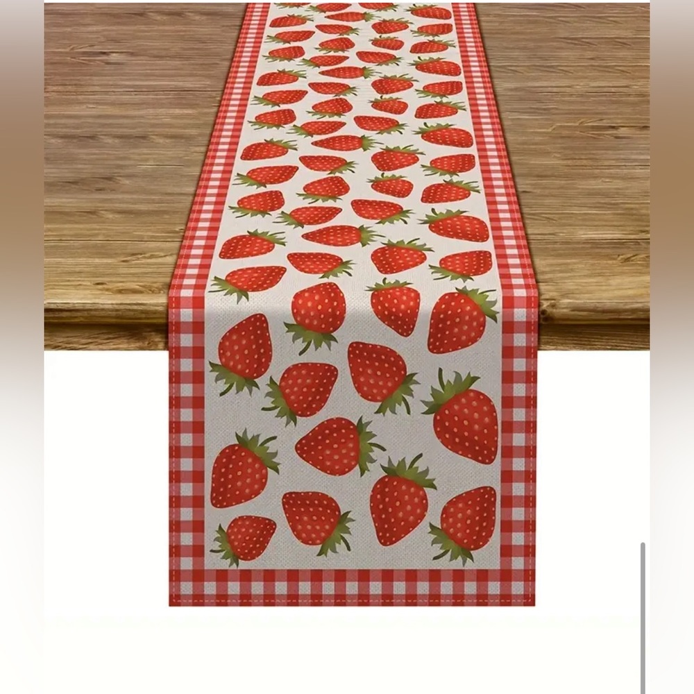 Strawberry Table Runner Buffalo Plaid Check Spring Summer Fruit Party Home Decor - Picture 1 of 4